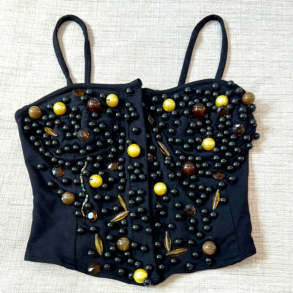 Embellished Black Corset Top